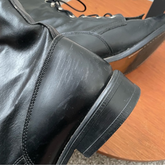 Vintage Wrangler Kiltie Fringe Combat Leather Boots 80s Black Womens Size 7 - Picture 9 of 11